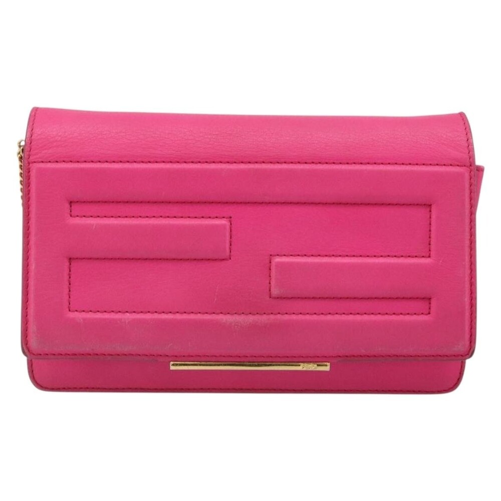 Fendi Leather Chain Shoulder Bag Pink